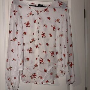 Rue21 White Floral Button-Up Blouse